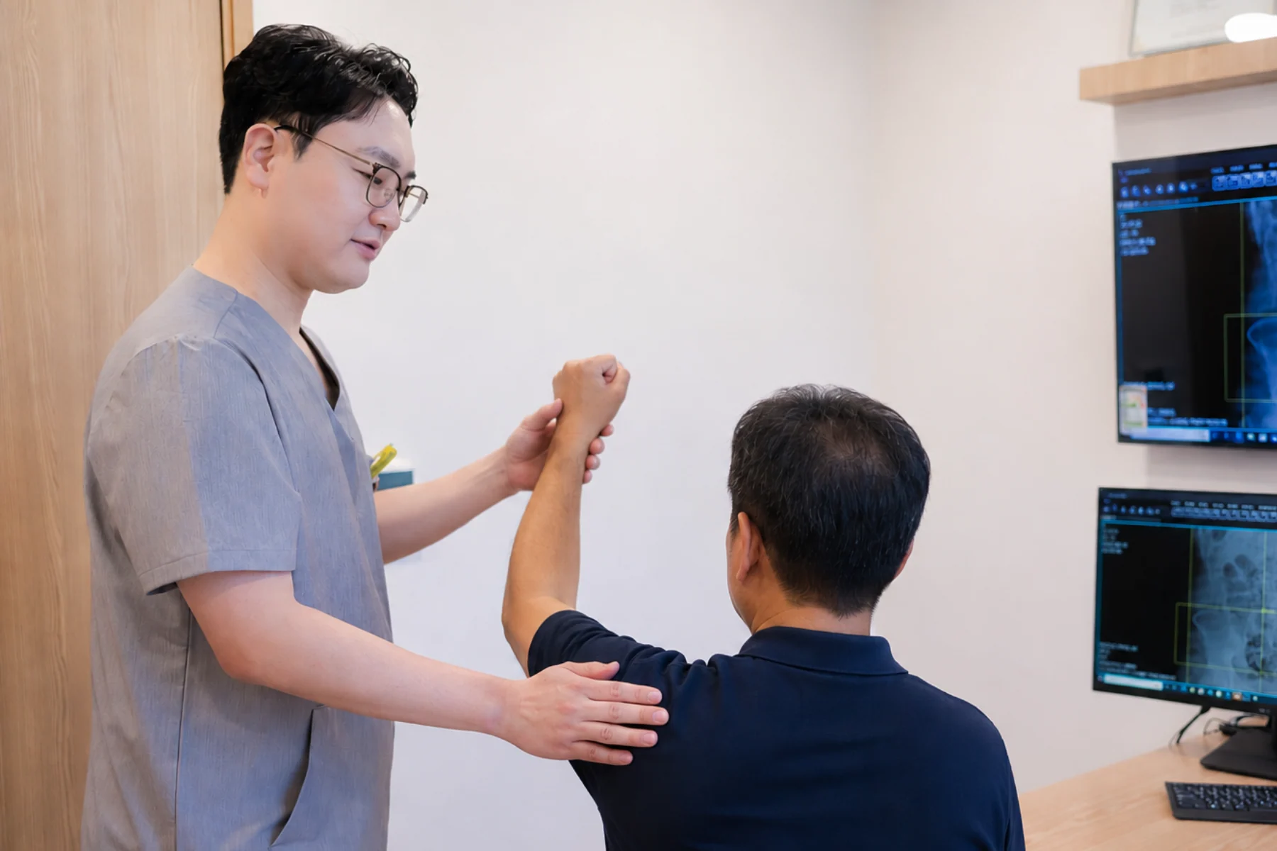 어깨 통증 검사 모습